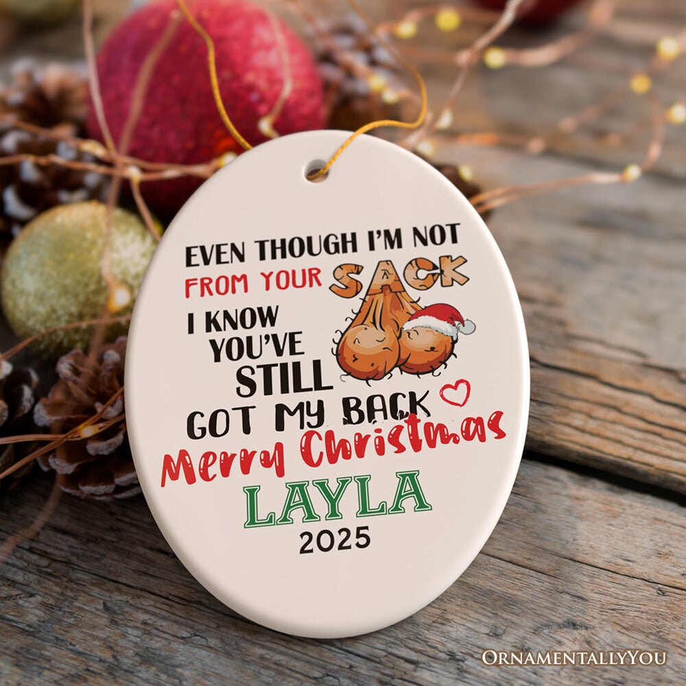 Hilarious Step Dad Personalized Christmas Humor Ornament, Stepfather Gift and Dirty Joke