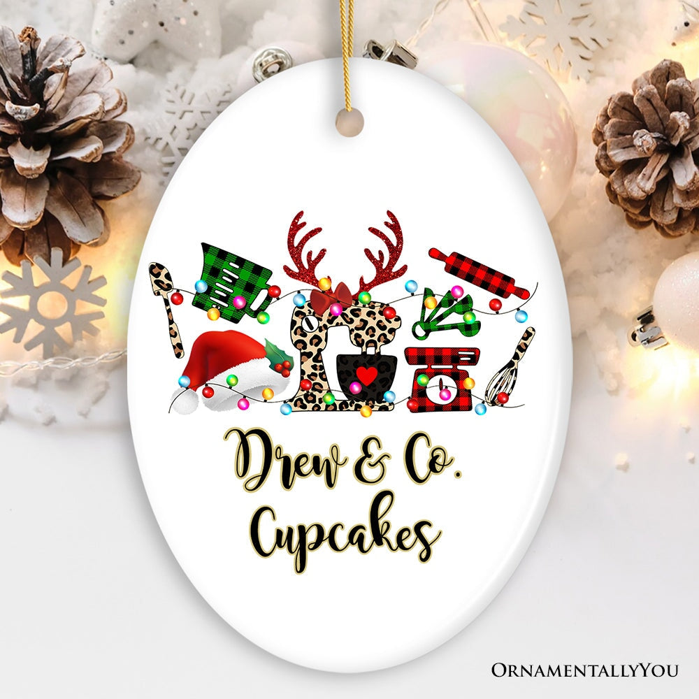 Personalized Baker Buffalo Plaid Leopard Merry Christmas Ornament, Baking Gift