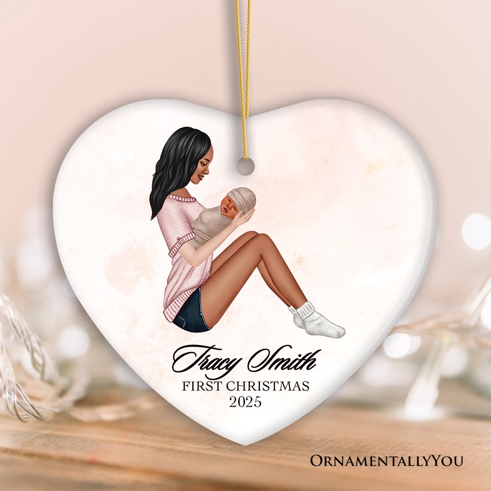 Mother and Newborn Baby Personalized First Christmas Ornament