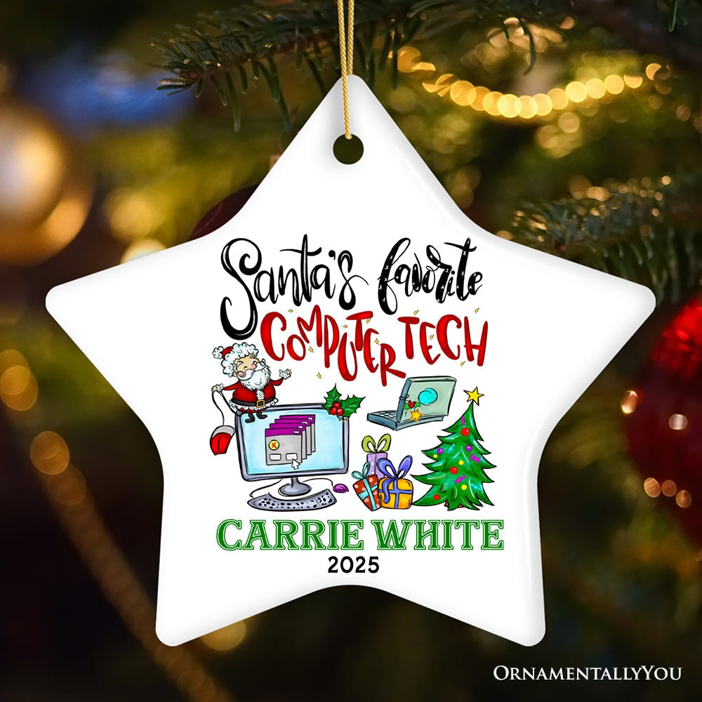 Joyful Santa's Favorite Computer Tech Personalized Ornament, Custom Technology Worker Holiday Gift