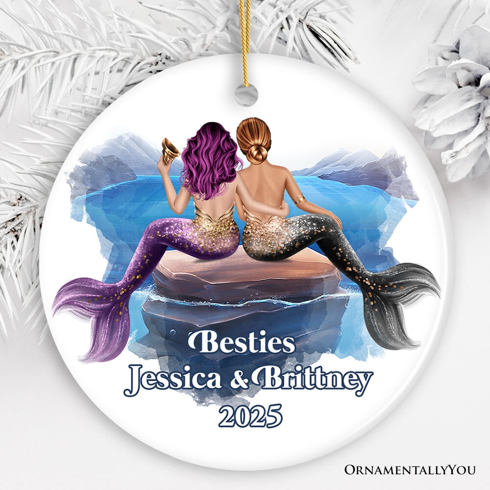 Best Friends Artistic Female Mermaids Ornament, Personalized Girls Gift