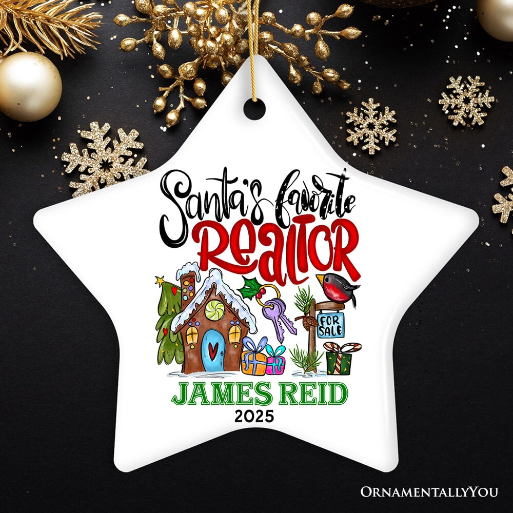 Personalized Santa’s Favorite Realtor Christmas Ornament, Real Estate Agent Custom Appreciation Gift