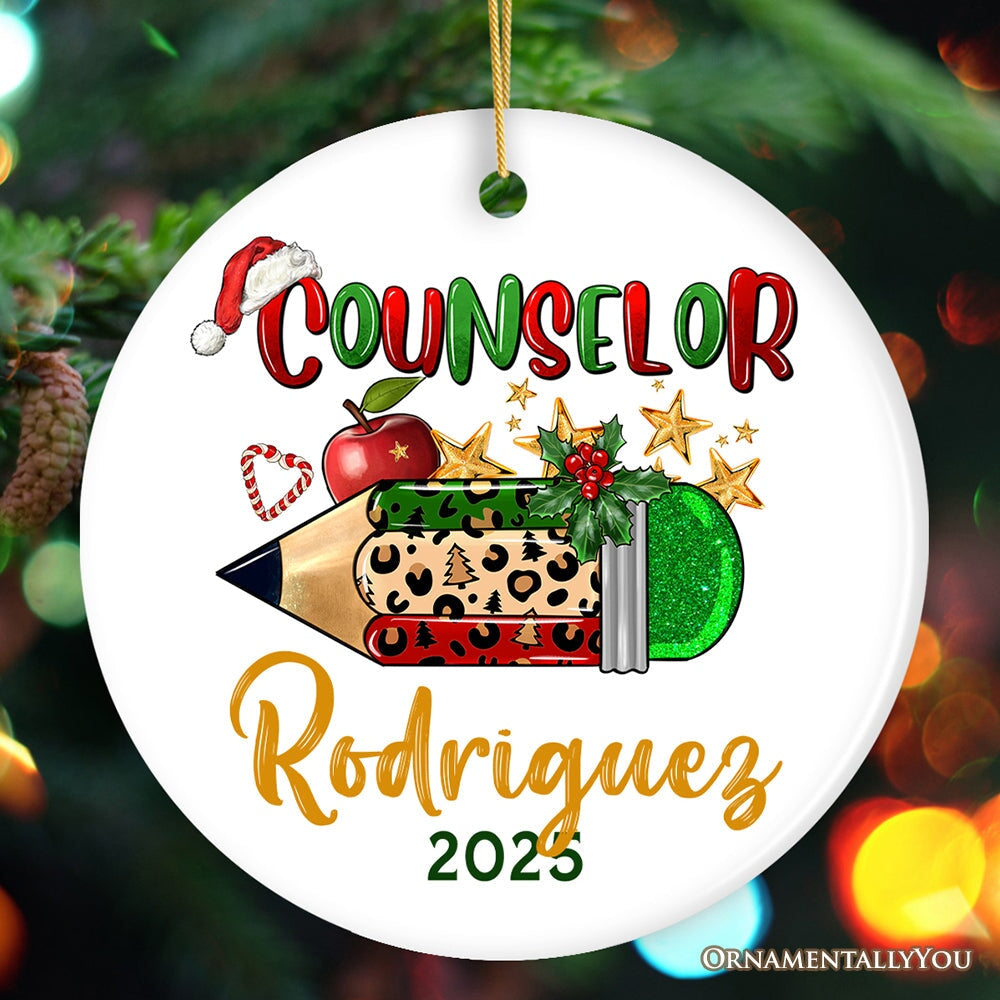 Holiday Pencil Art Personalized School Counselor Christmas Ornament