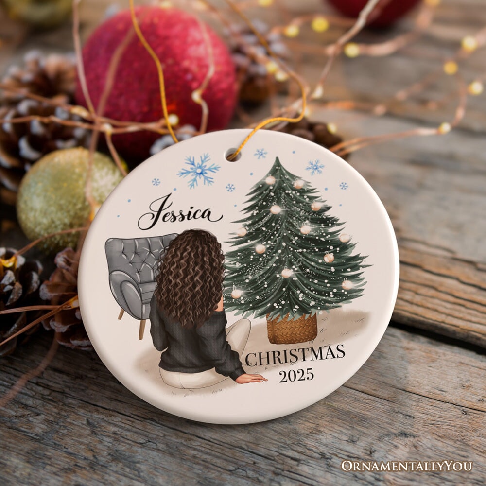 Lovely Women’s Customizable Christmas Ornament Gift, Personalized Hair, Name, and Outfit