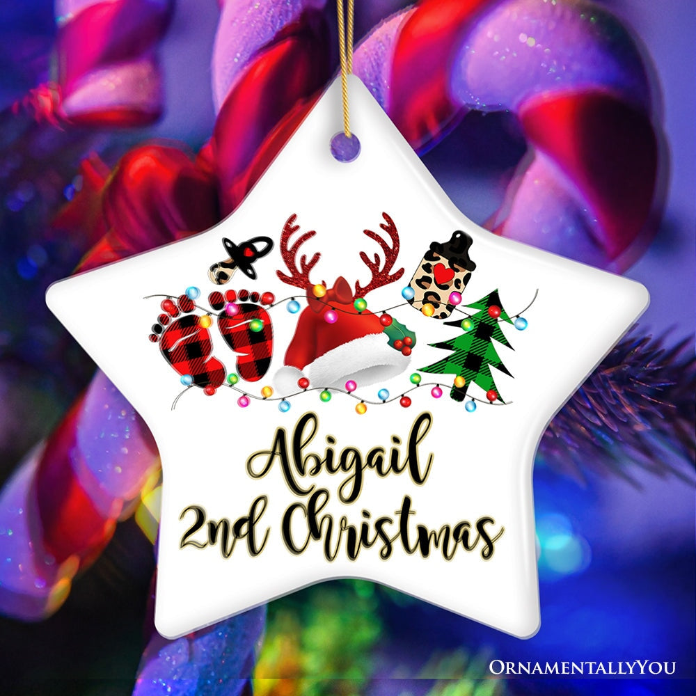 Personalized Baby Christmas Buffalo Plaid Leopard Ornament Gift