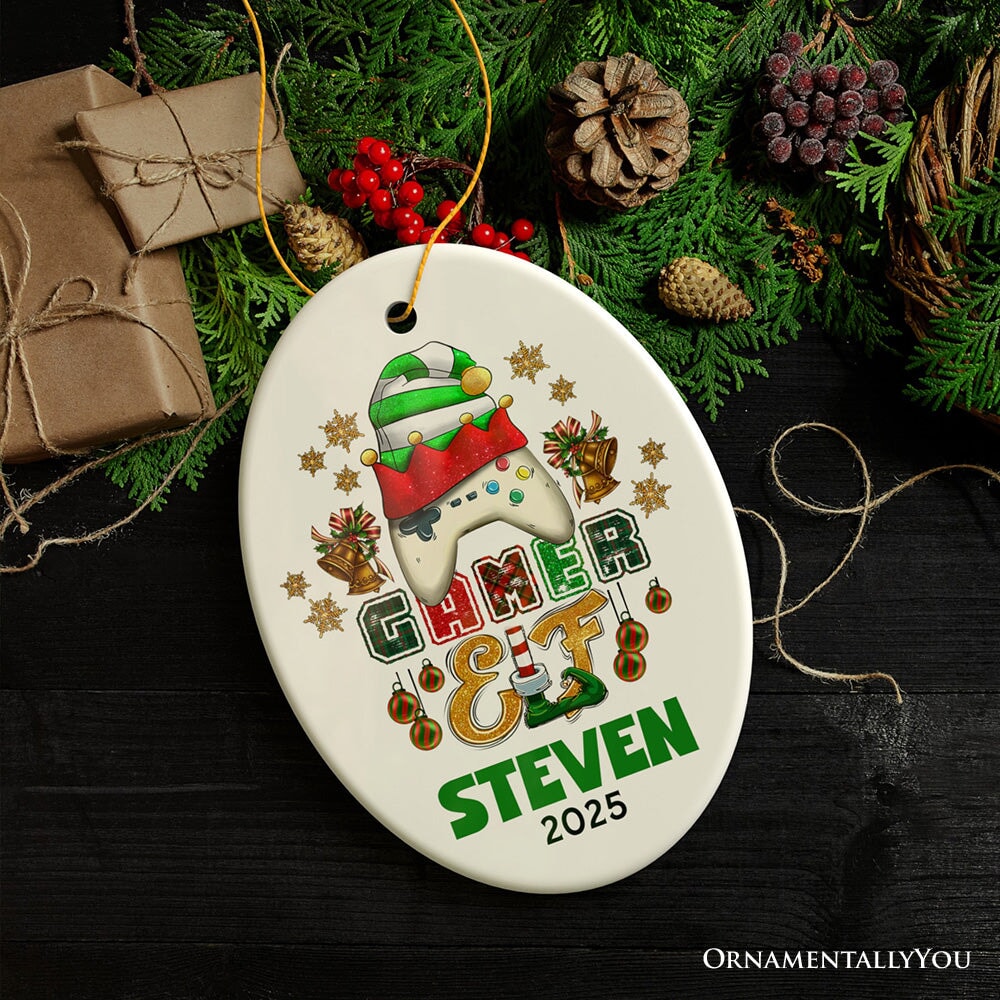 Playful Personalized Video Games Gamer Elf Gift, Customized Christmas Gaming Ornament
