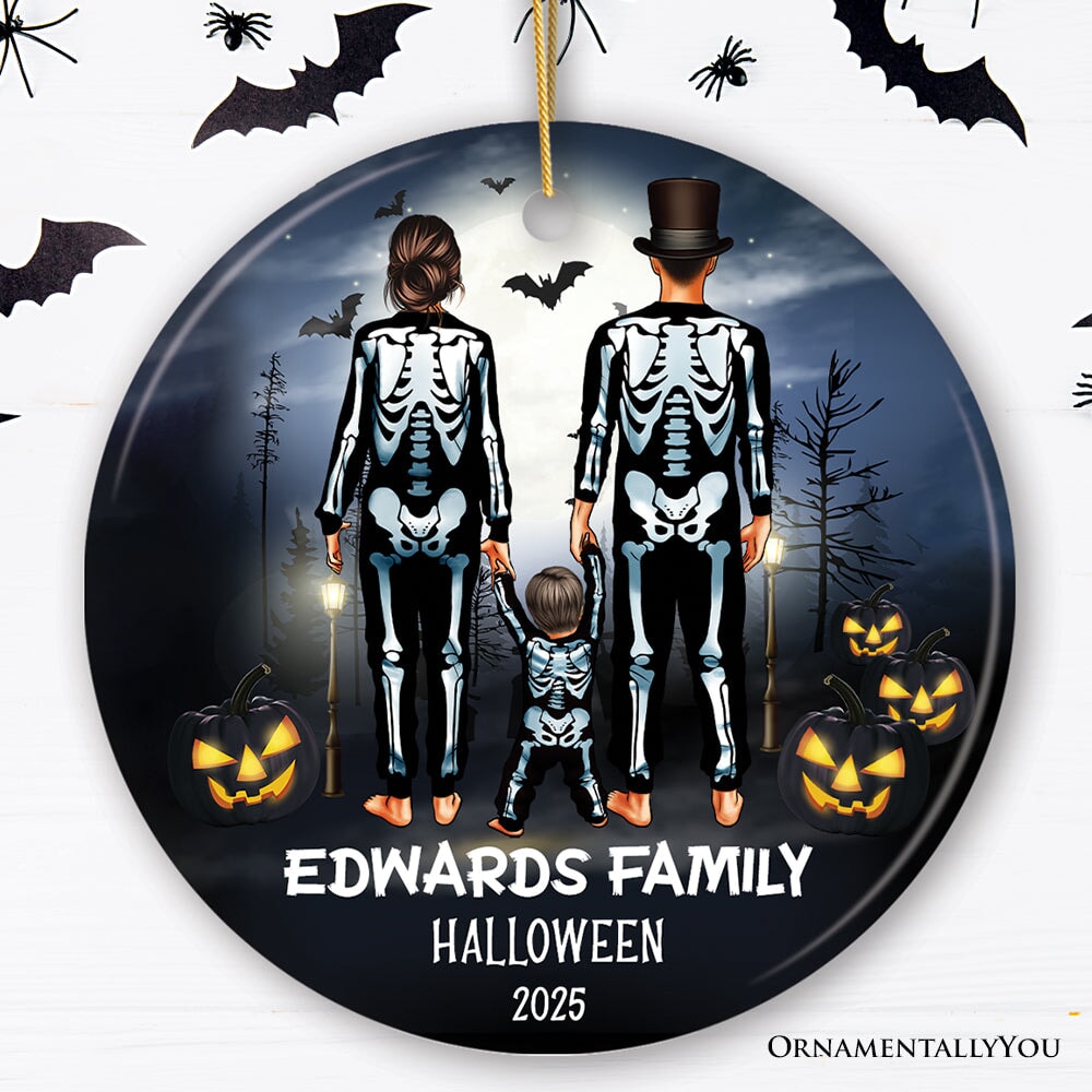 Spooky Family Customized Horror Theme Ornament, Halloween Tree Decoration, Skeleton Pajamas