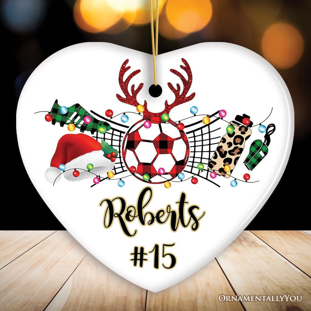 Personalized Soccer Buffalo Plaid Leopard Merry Christmas Ornament, Team and Coaches Gift