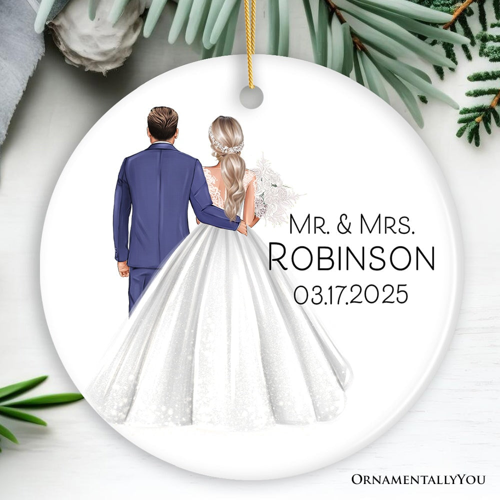 Elegant Wedding Bride and Groom Personalized Ornament, Marriage Ceremony Customized Gift