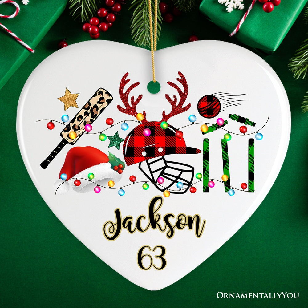 Personalized Cricket Buffalo Plaid Leopard Merry Christmas Ornament, Team and Coaches Gift