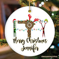 Personalized Hairdresser Buffalo Plaid Leopard Merry Christmas Ornament, Stylist Gift