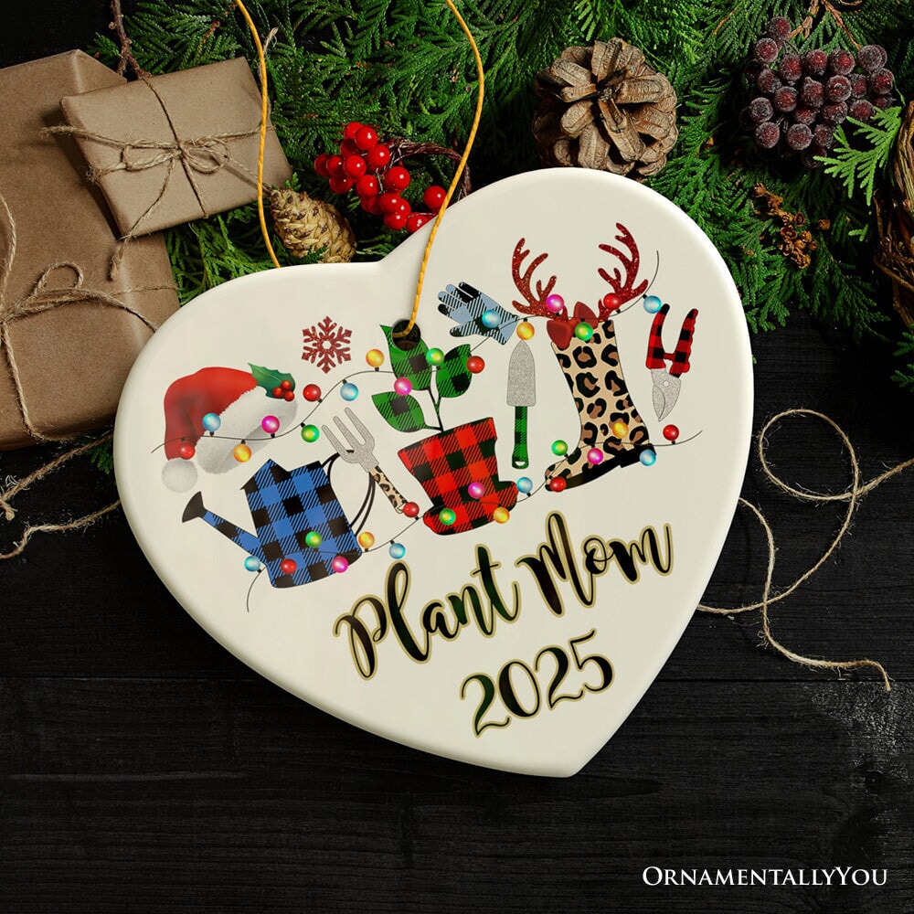 Personalized Plant Lover Gift Buffalo Plaid Leopard Merry Christmas Ornament, Botanical Gift