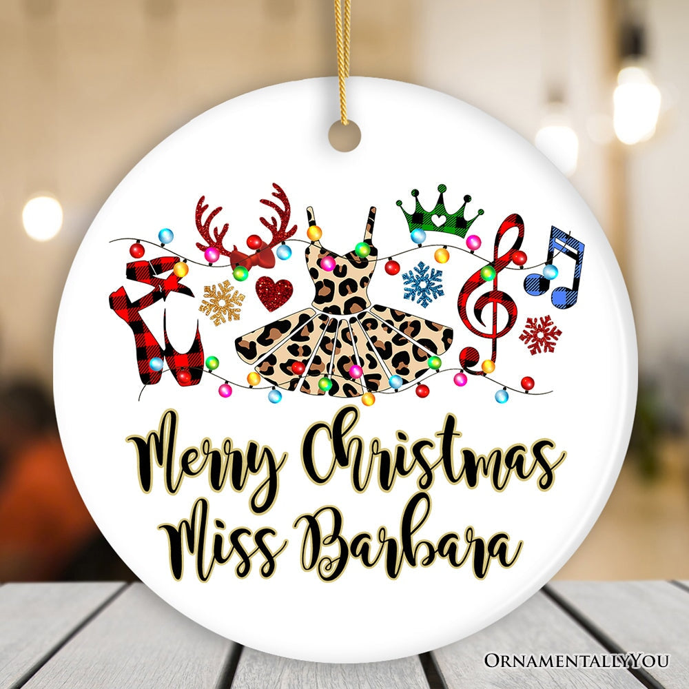 Personalized Ballet Buffalo Plaid Leopard Merry Christmas Ornament, Dance Teacher Gift