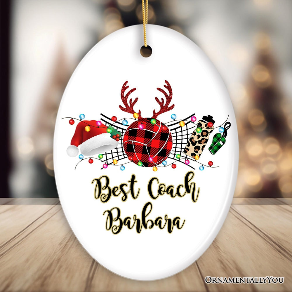 Personalized Volleyball Buffalo Plaid Leopard Merry Christmas Ornament, Team and Coaches Gift