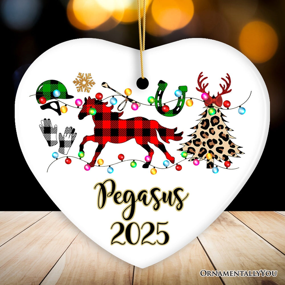 Personalized Horse Buffalo Plaid Leopard Merry Christmas Ornament, Equestrian Gift