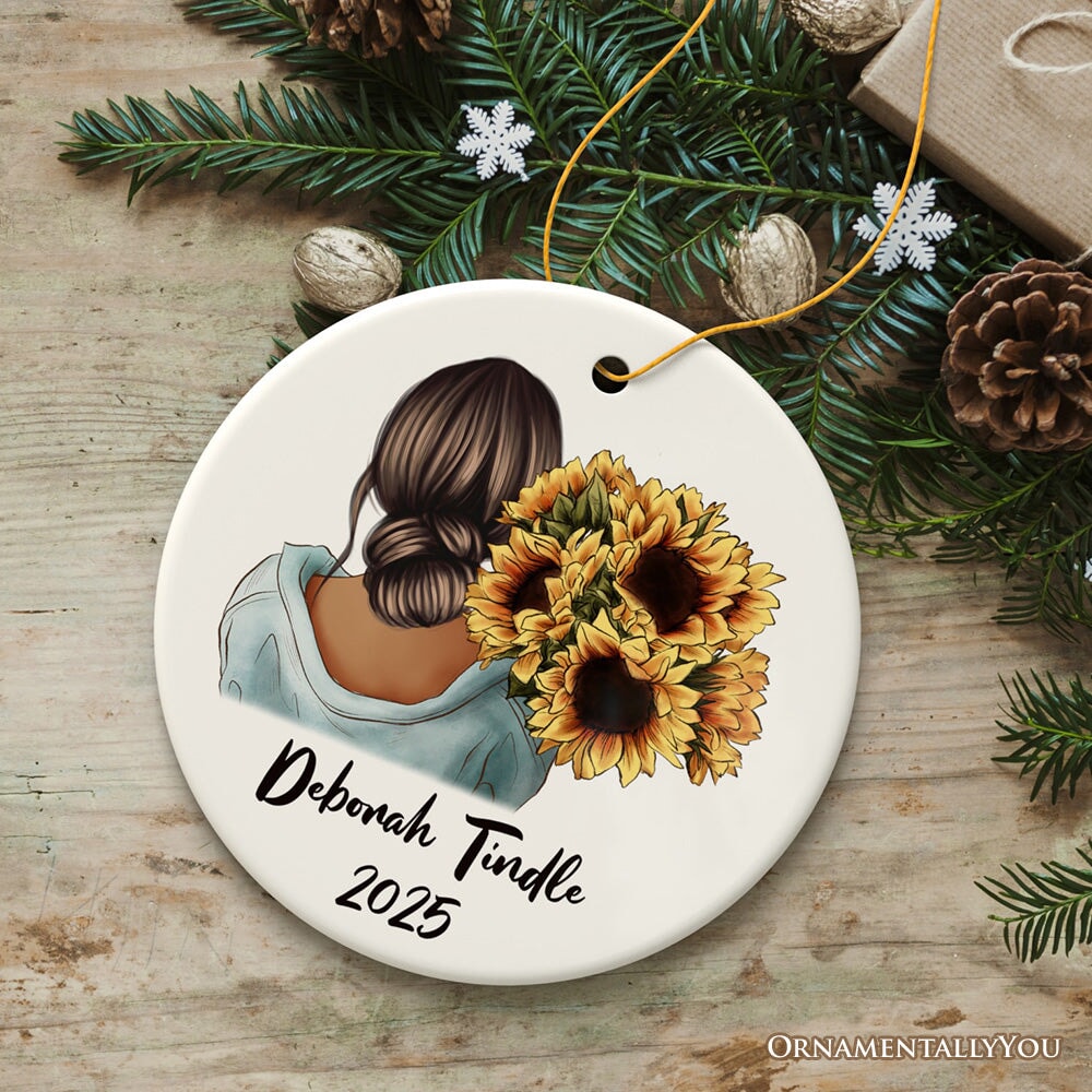 Small Town Girl with Sunflowers Personalized Ornament Gift, Farmhouse Christmas Tree Decor