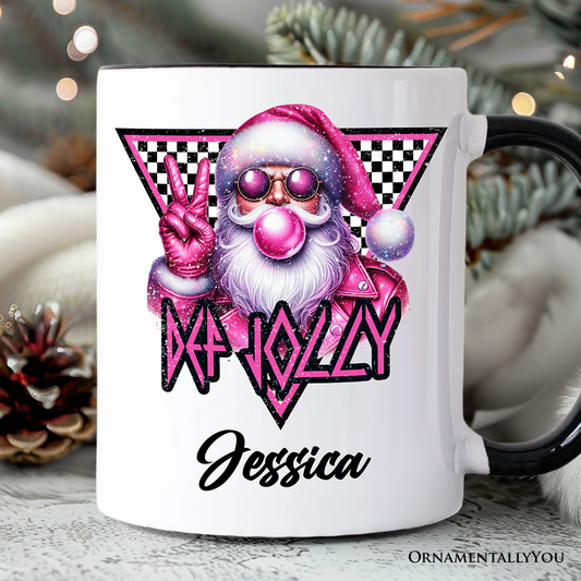 Pink Santa Blowing Bubblegum Personalized Mug, Def Jolly Coquette Retro Christmas Gift with Custom Name