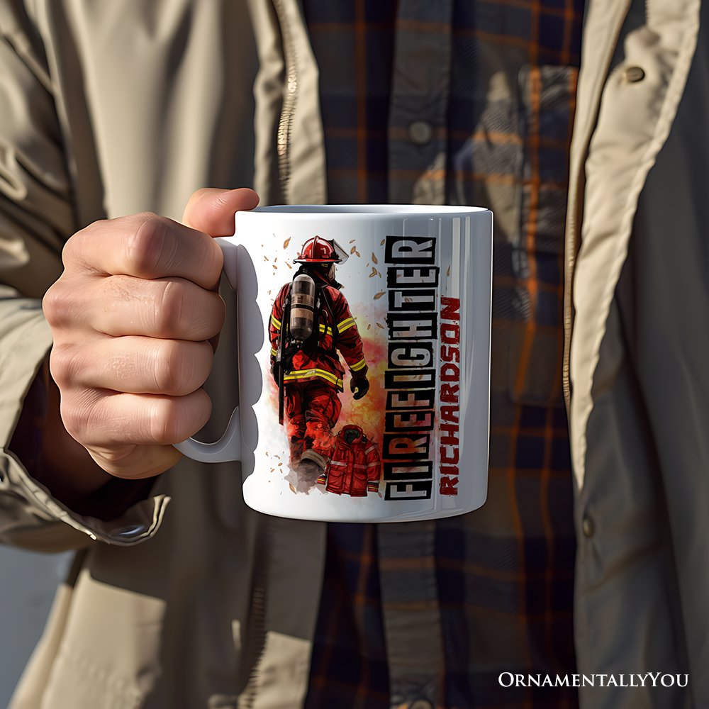 Firefighter Personalized Mug, Appreciation Fire Department Custom Gift with Name