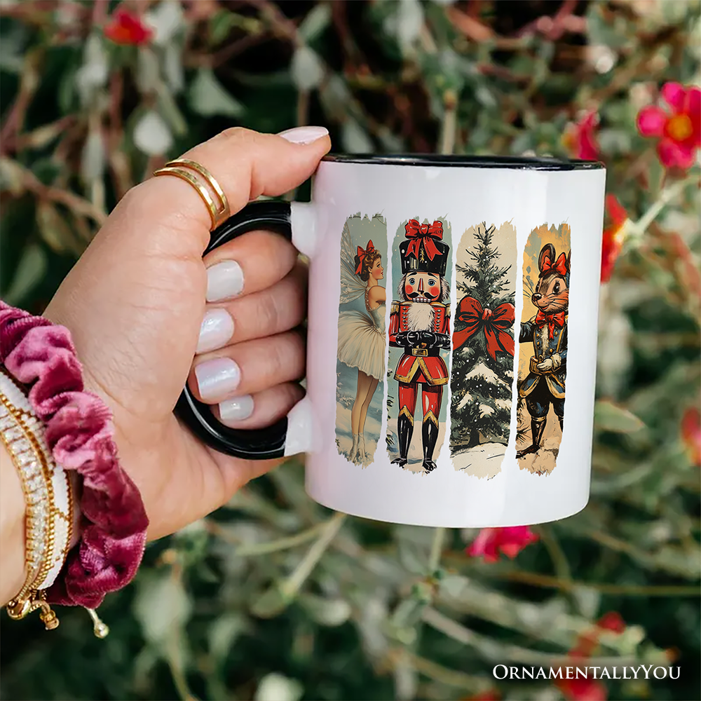 Ballet and Nutcracker Christmas Personalized Mug, Coquette Bow and Mouse Vintage Holiday Gift with Custom Name