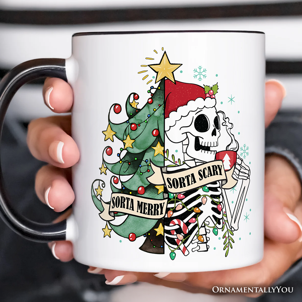 Sorta Merry Christmas Skeleton Personalized Mug, Sarcastic Holiday Gift with Custom Name