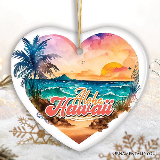 Aloha Hawaii Tropical Watercolor Beach Ornament, Nature Paradise Christmas Gift