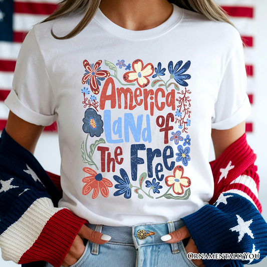 America Land of the Free T-Shirt, Retro Floral Independence Day Tee