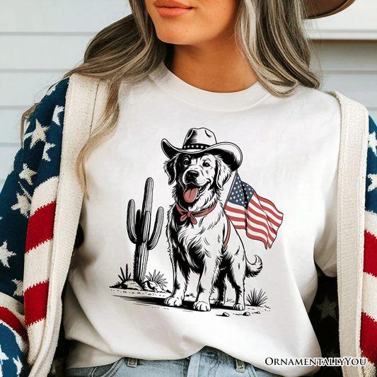 American Cowboy Dog T-Shirt, Western 4th of July Tee for Pet Lovers