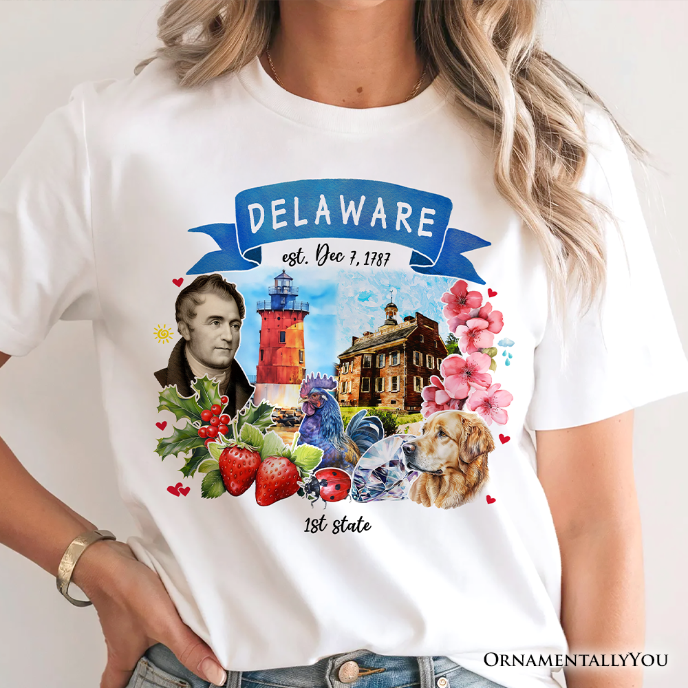 Artistic Delaware State Themes and Landmarks T-Shirt, Tee for History and Travel Lovers
