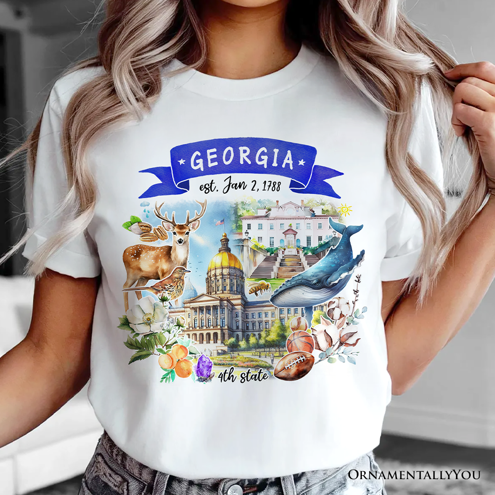 Artistic Georgia State Themes and Landmarks T-Shirt, Tee for History and Travel Lovers