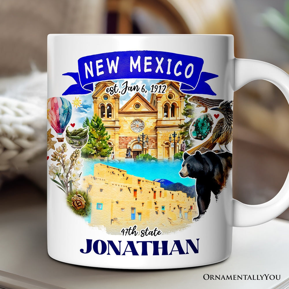 Artistic New Mexico State Themes and Landmarks Personalized Mug With Custom Name