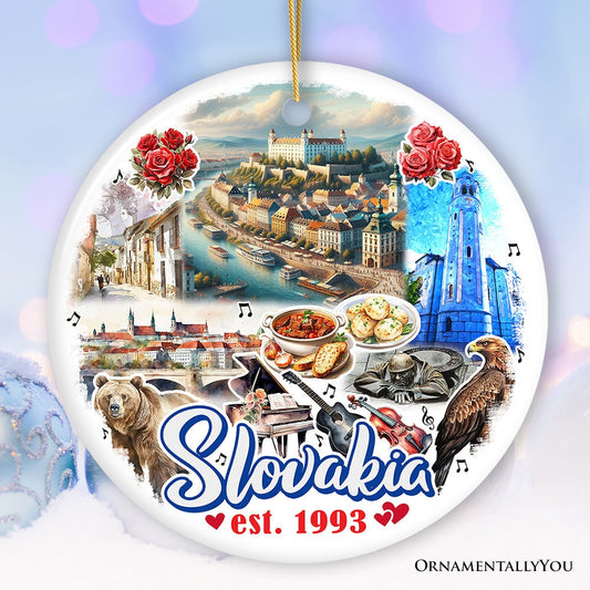 Artistic Slovakia Landmarks Ornament, Slavic Heritage and Culture Christmas Gift and Bratislava Travel Souvenir