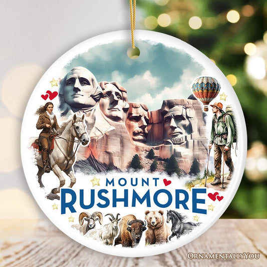 Artistic Watercolor Mount Rushmore Historical Ceramic Ornament, South Dakota Christmas Gift