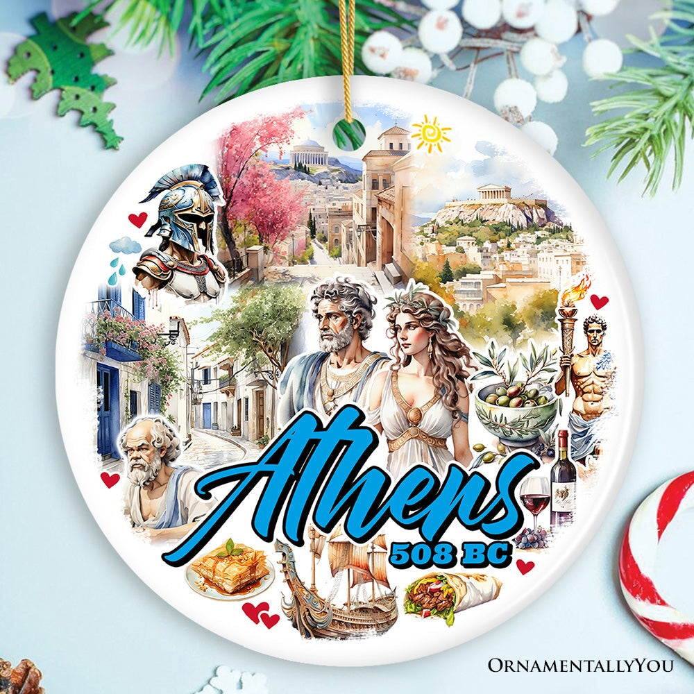 Athens Acropolis Historical Landmarks Ornament, Greek Artistic Heritage Christmas Gift and Travel Souvenir