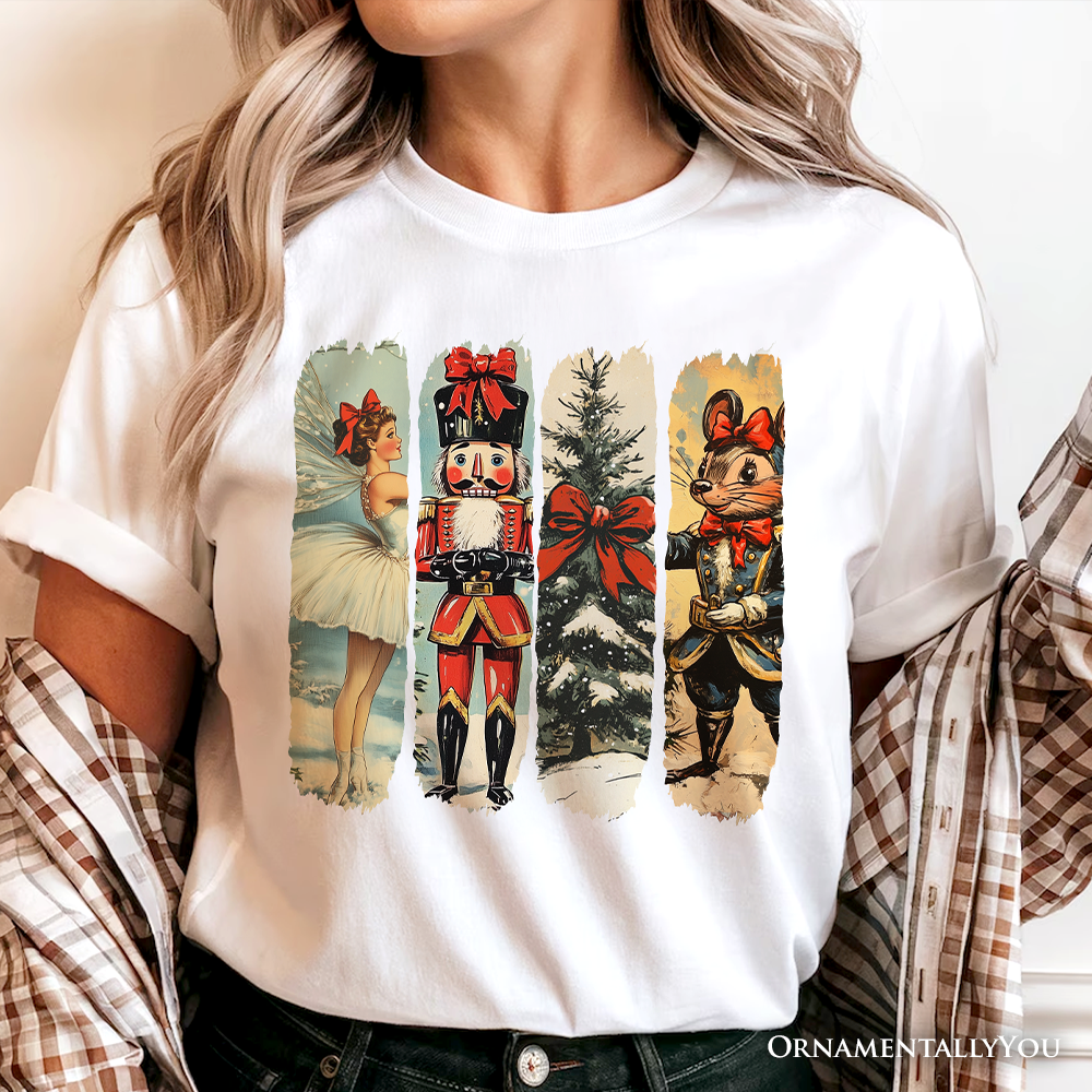 Ballet and Nutcracker Christmas T‑Shirt, Coquette Bow and Mouse Vintage Holiday Tee