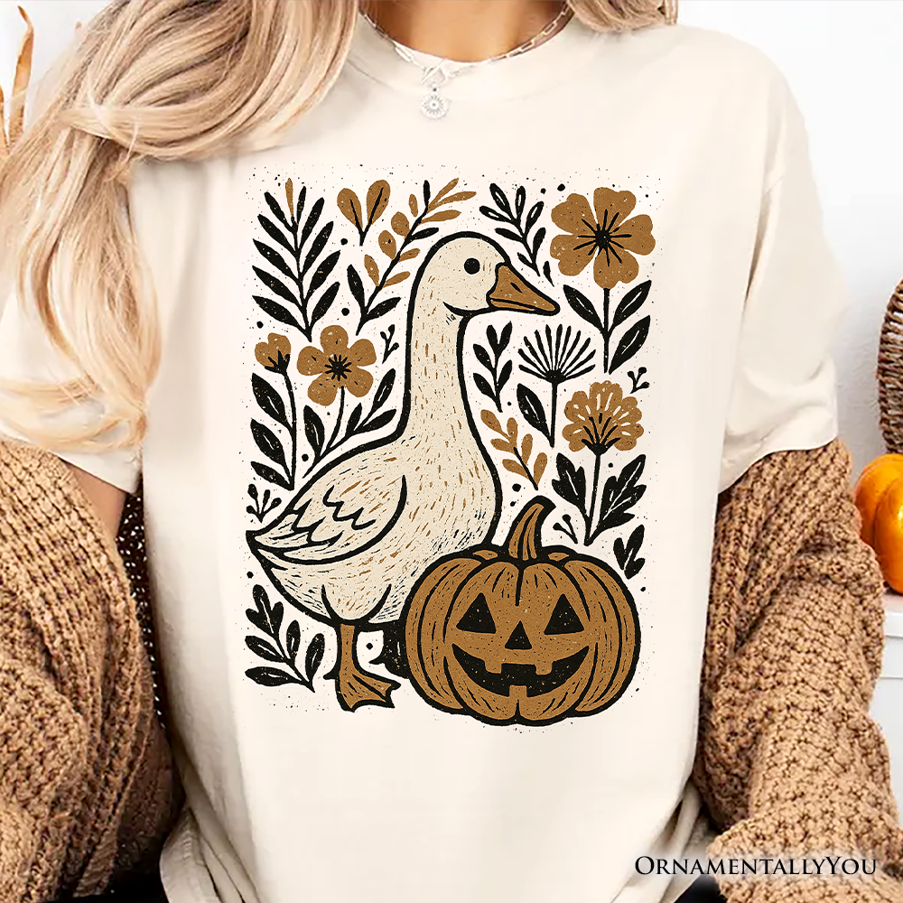 Boho Goose Halloween Pumpkin T-Shirt, Spooky Fall Floral Tee