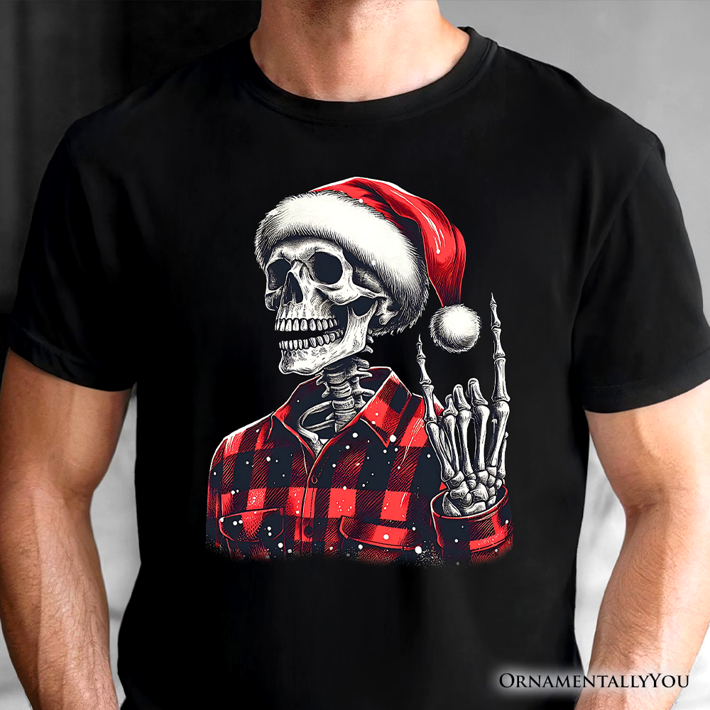 Buffalo Plaid Christmas Skeleton T‑Shirt, Brutal Guys Tee