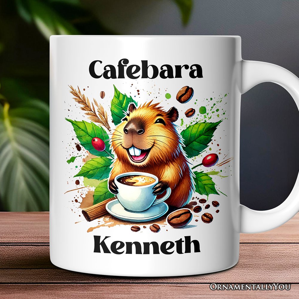 Cafebara Personalized Mug, Coffee and Capybara Lover Gift With Custom Name