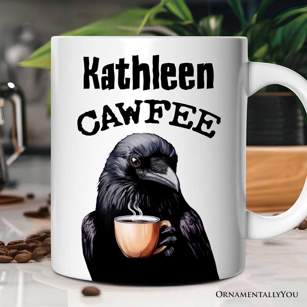 Cawfee Crow Personalized Mug, Funny Bird Lover Gift With Custom Name
