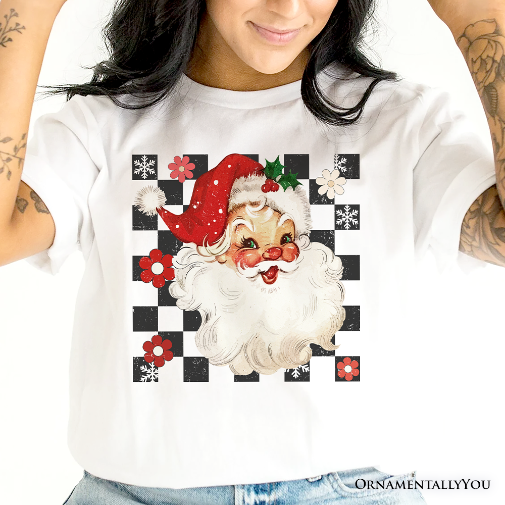 Checkered Santa Claus Vintage T-Shirt, Retro Merry Christmas Tee