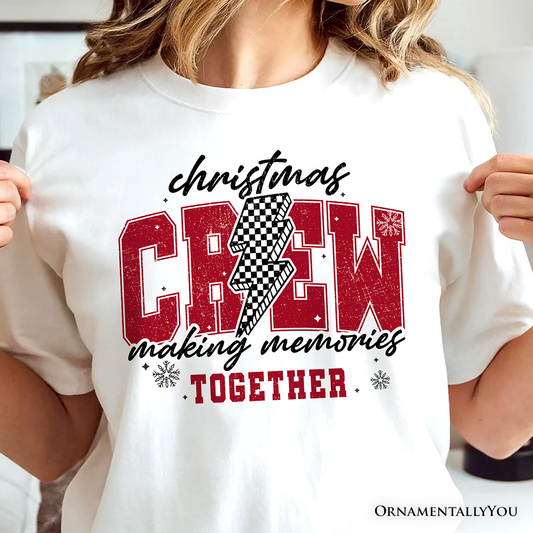 Christmas Crew Making Memories Together T‑Shirt, Checkered Lightning Retro Holiday Tee