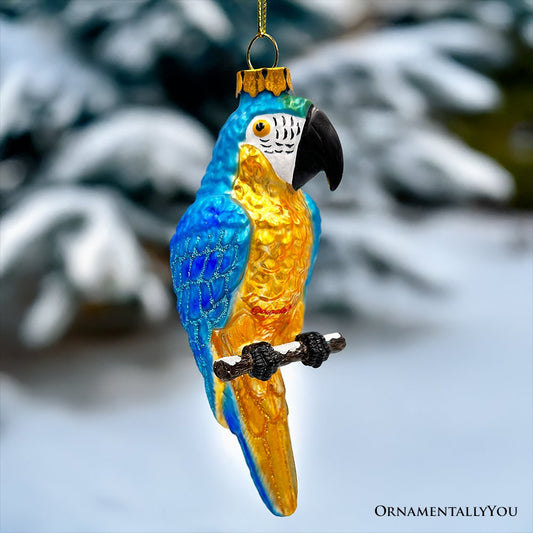 Colorful Parrot Glass Christmas Ornament, Unique Bird Holiday Tree Decor