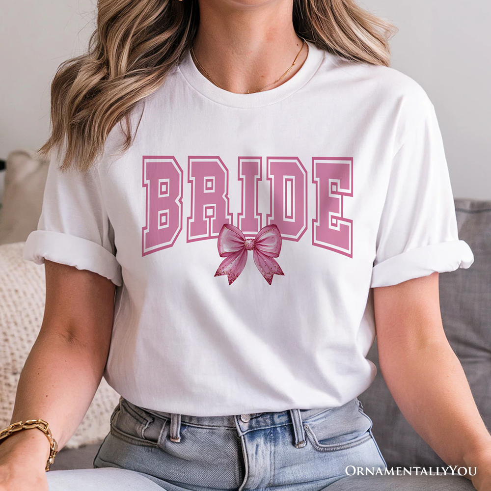 Coquette Bride T-Shirt, Pink Bow White Tee for Stylish Brides