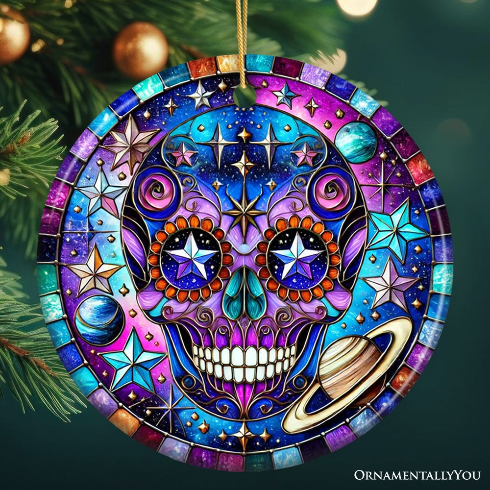 Cosmic Celestial Sugar Skull Ornament, Stellar Christmas Gift and Decor