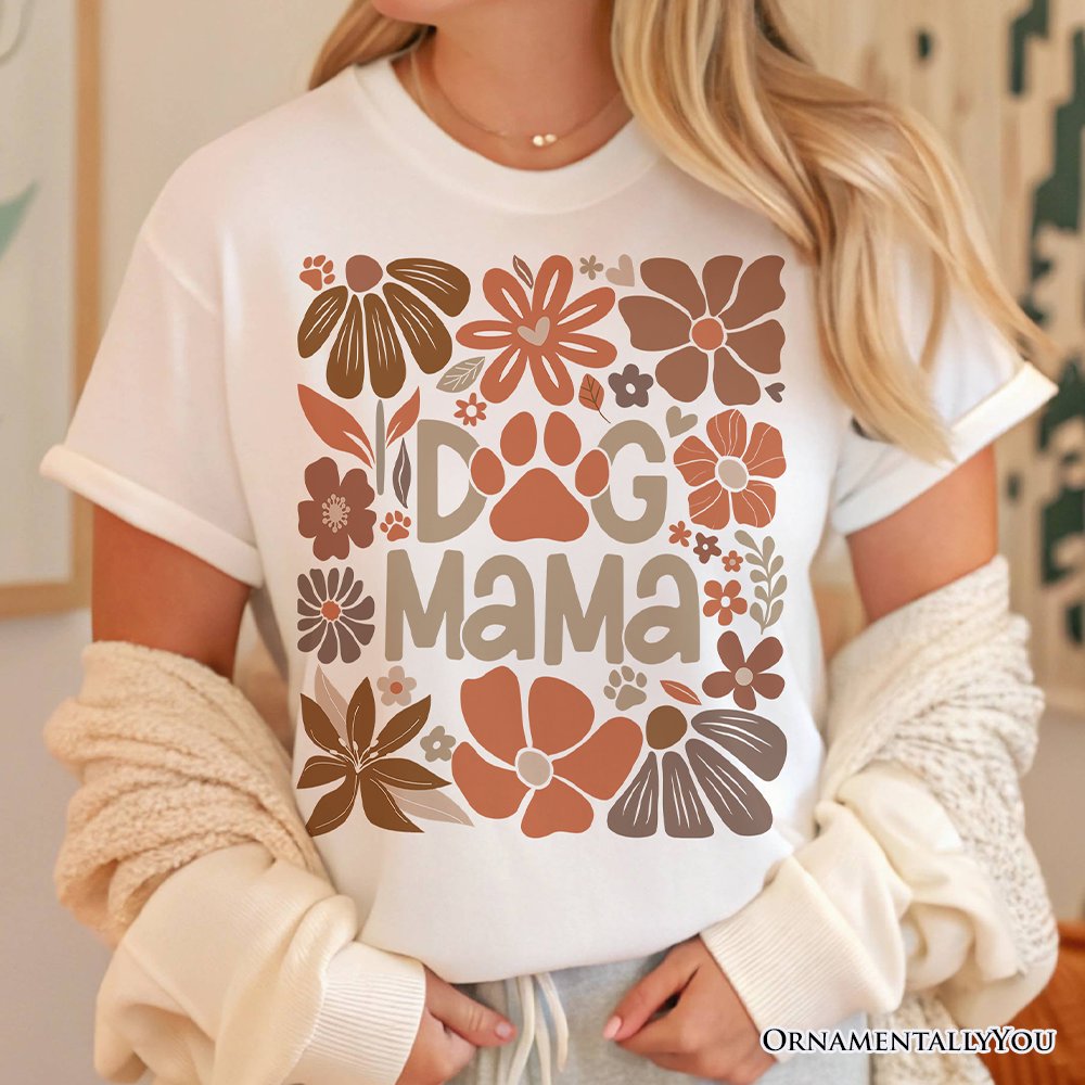 Dog Mama Boho Floral T-Shirt, White and Black Tee for Proud and Stylish Pet Lovers