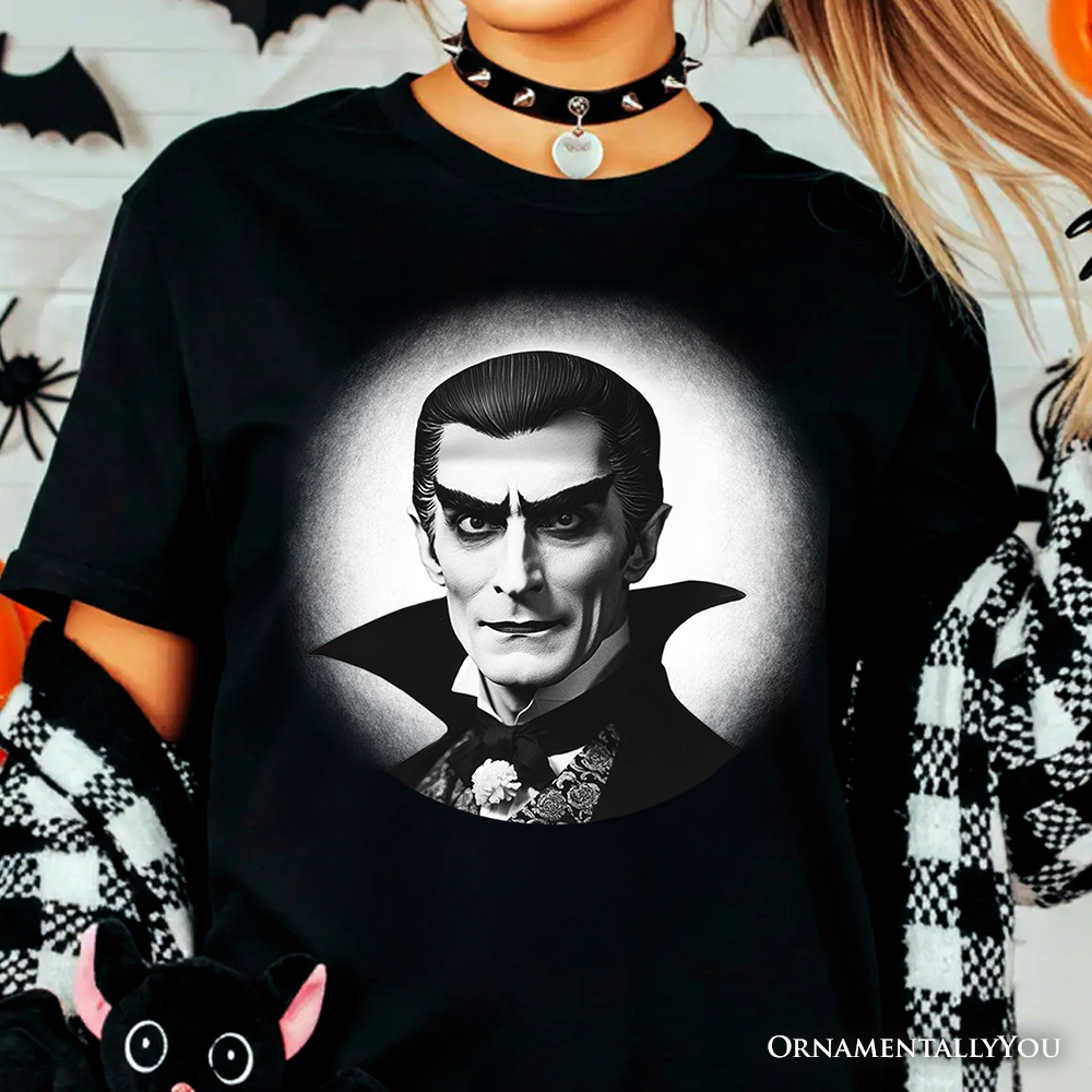 Dracula Spooky Portrait T-Shirt, Horror Villain Theme Halloween Tee