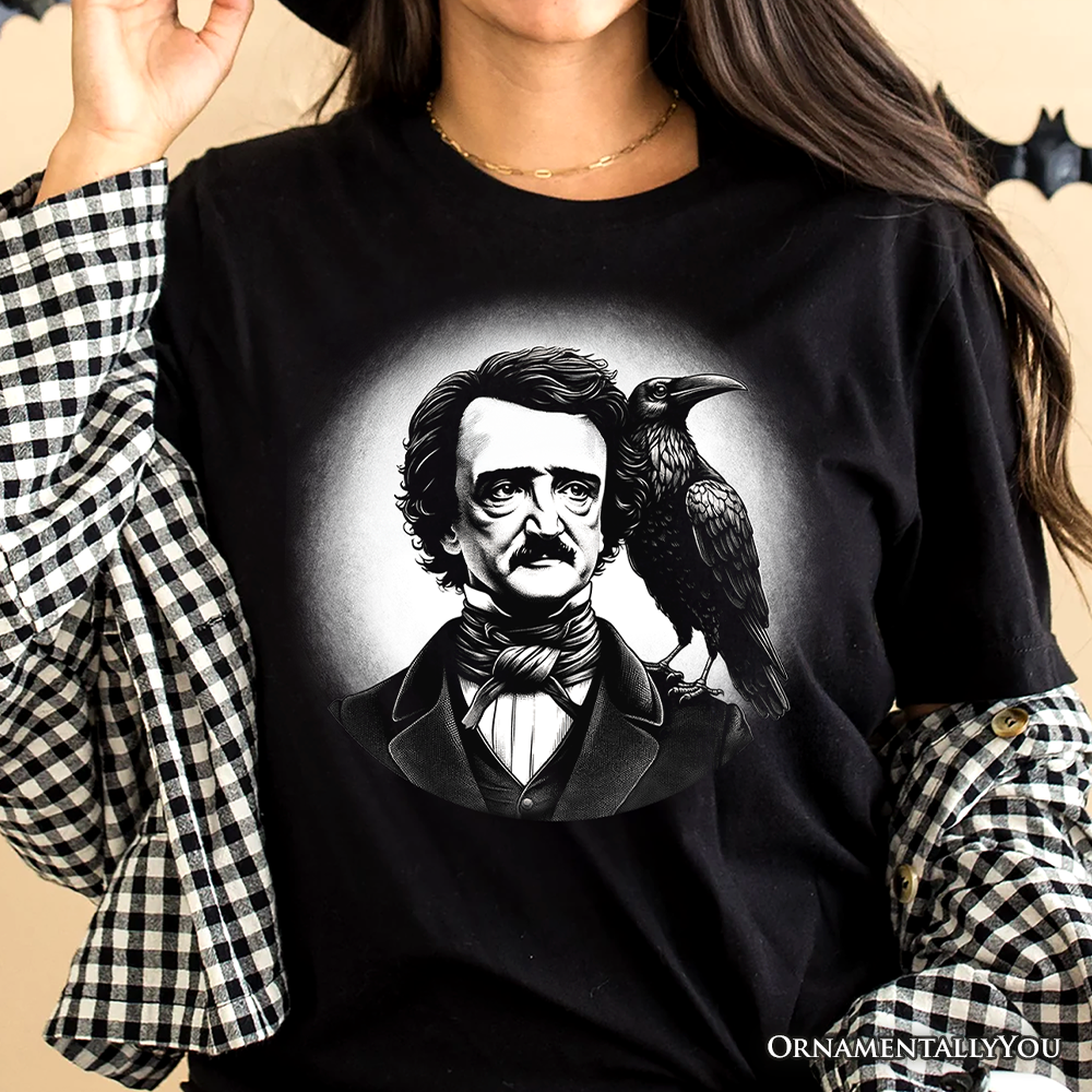Edgar Allan Poe Spooky Portrait T-Shirt, Horror Villain Theme Halloween Tee