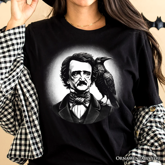 Edgar Allan Poe Spooky Portrait T-Shirt, Horror Villain Theme Halloween Tee