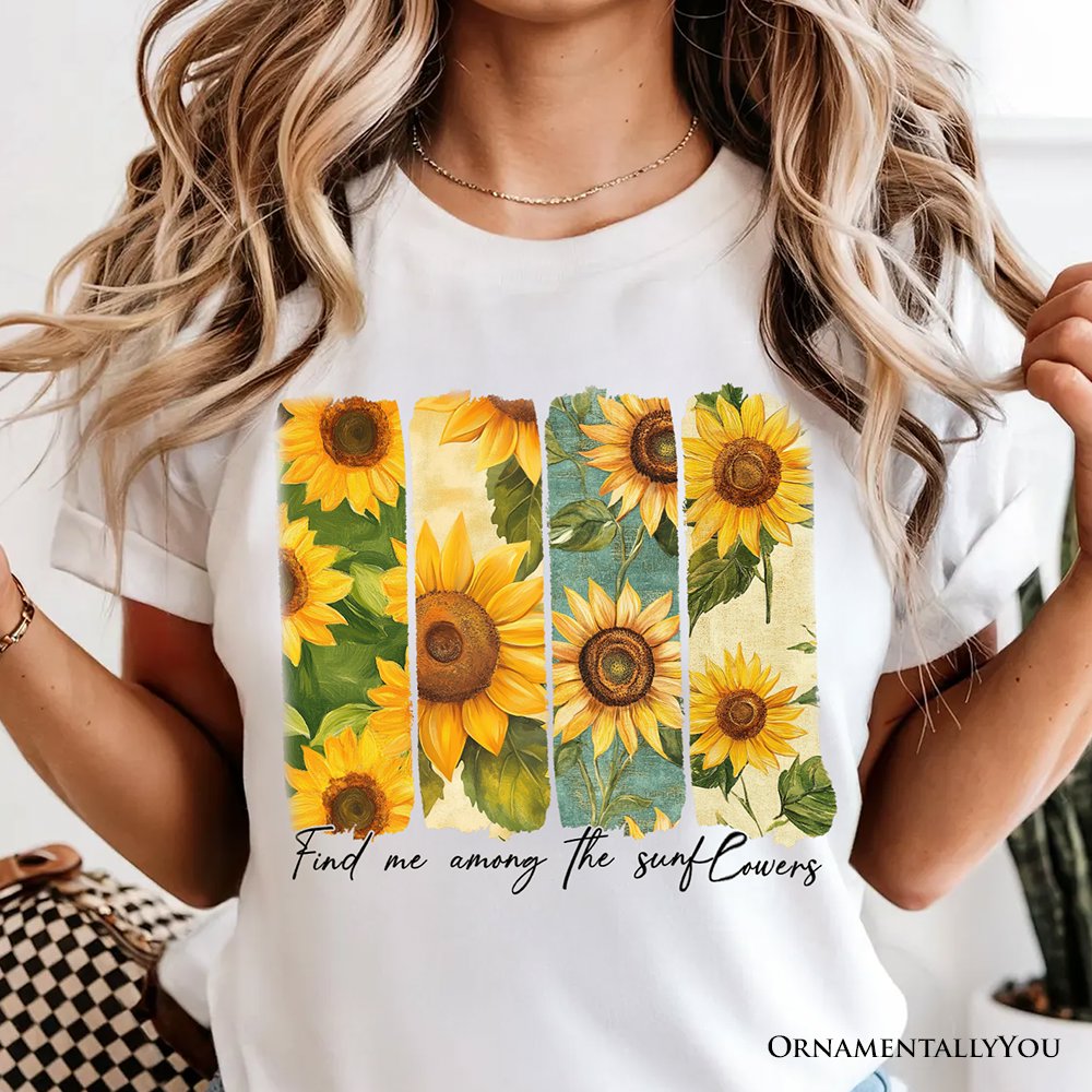 Find Me Among the Sunflowers T-Shirt, White and Natural Floral Tee for Trendy Women