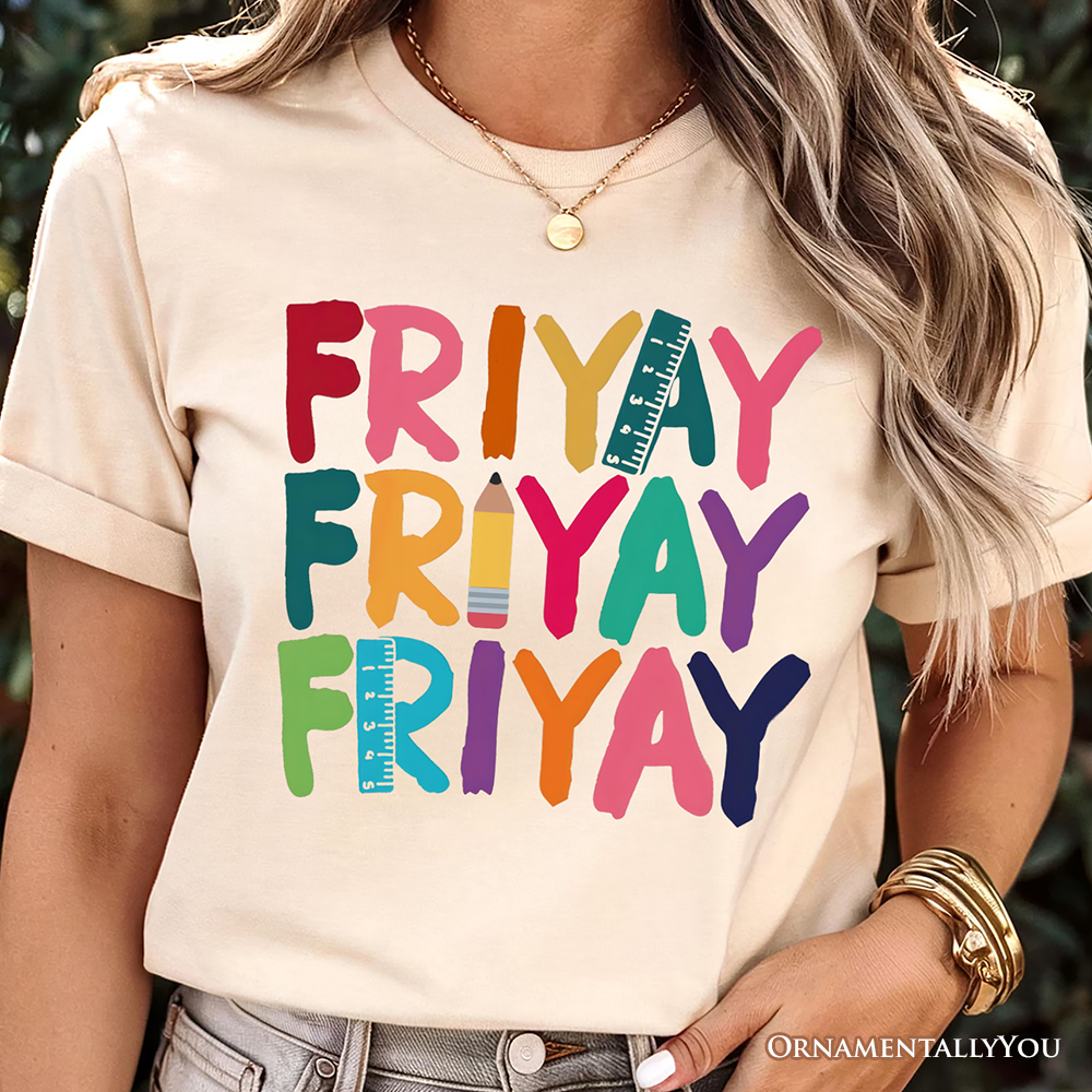 Friday Teacher T-Shirt, Friyay White, Natural, Navy and Black Weekend Vibes Tee