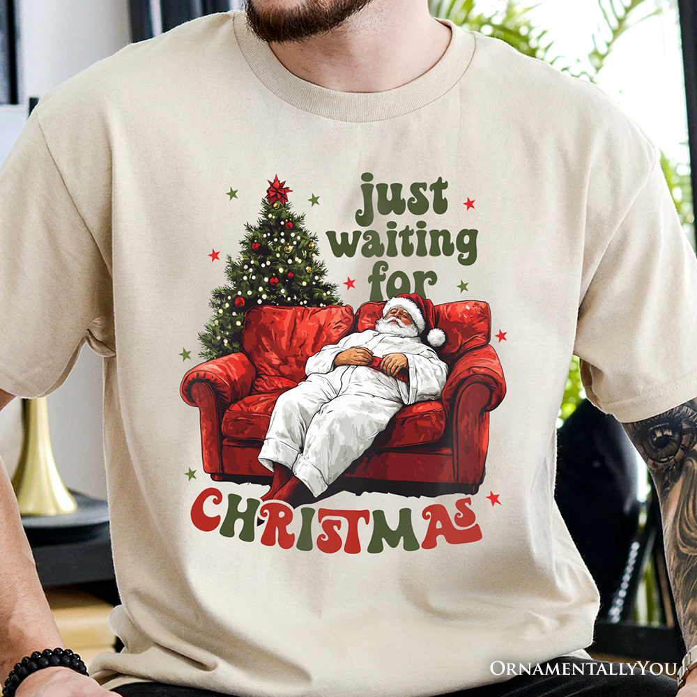 Funny Fat Santa Couch T‑Shirt, Just Waiting for Christmas Tee for Lazy Holiday Season